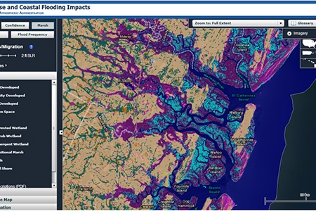 image of the NOAA slr viewer showing marsh and land cover change