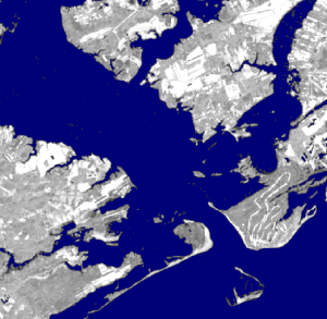 Landsat imagery classified for water at high tide